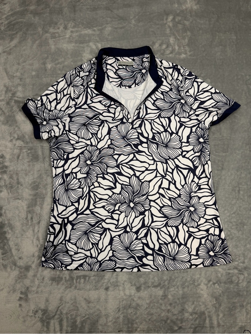 PGA Tour Women's Floral Print Polo - Navy & White